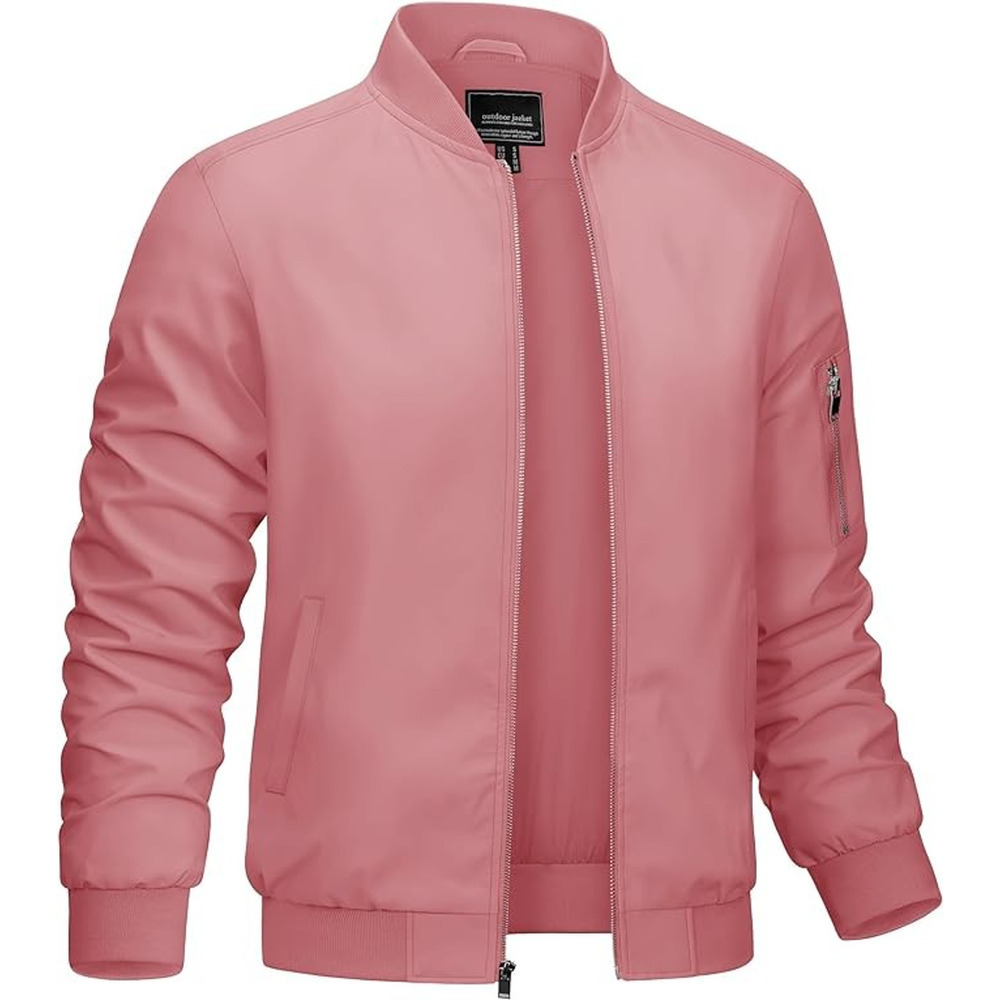 Men's Bomber Lightweight Jacket-Spring Fall Casual Thin Full Zip Gray Pink L